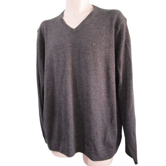 Calvin Klein Extra Fine Merino Sweater Heathered Charcoal V Neck Mens Large EUC - Picture 10 of 16